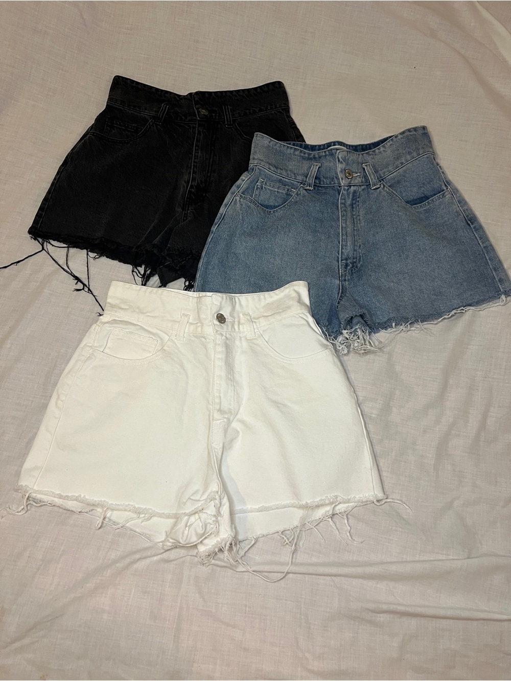 Forever 21 High Waisted Denim Shorts Set — Black, White & Light Blue